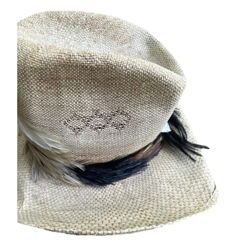 Vintage Western Eddy Bros Straw Cowboy Hat Feather Band 7 1/4-‎ Hot Dogger